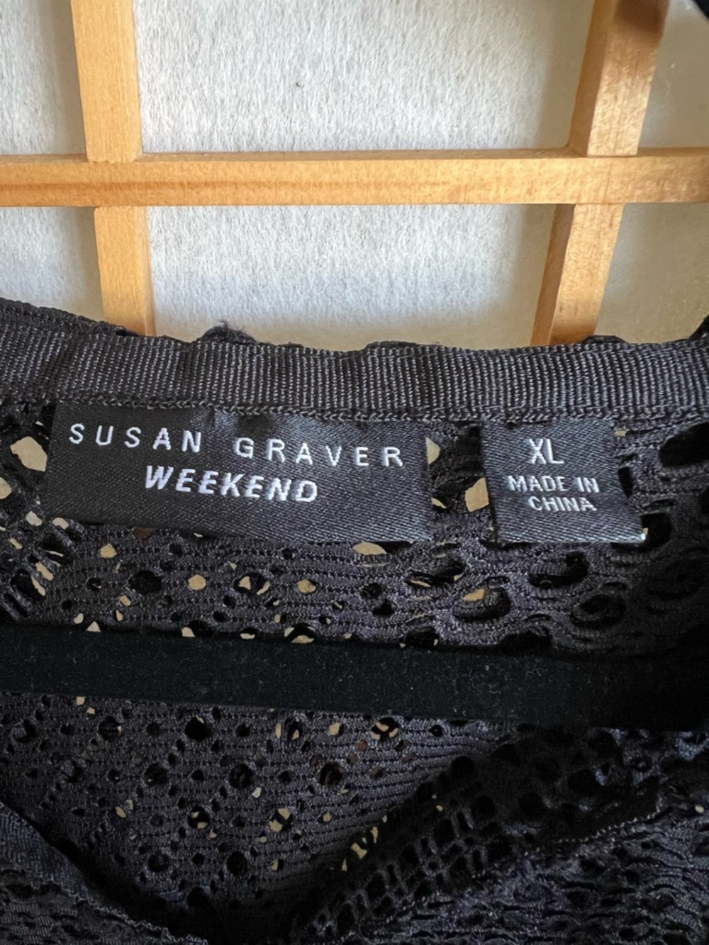 Susan Graver Weekend Black Lace Poncho Hooded Sheer Crochet Cover Up XL Boho - Picture 3 of 11